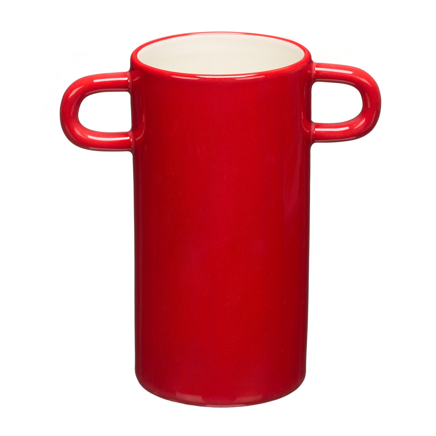 Handmade red vase with cat illustration