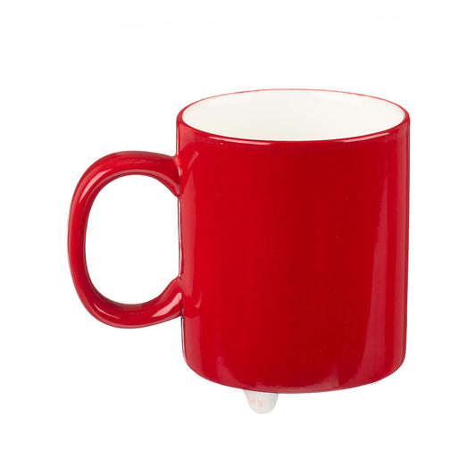 Hand painted red mug with dog illustration
