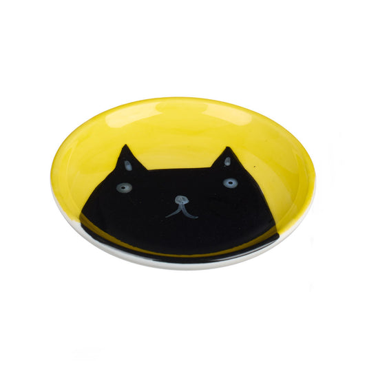 Ceramic dish with black cat illustration