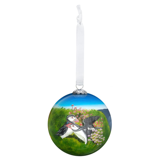 Puffins Of Skomer Island hand painted bauble