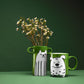Handmade green vase with white cat illustration