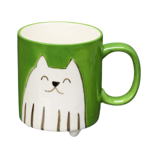Green mug with  cute white cat illustration