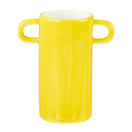 Handmade yellow vase with a black cat illustration