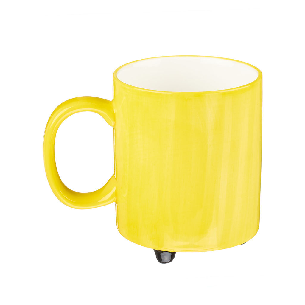 Hand painted yellow mug with cat illustration
