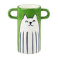 Handmade green vase with white cat illustration