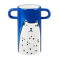Handmade blue vase with cat illustration